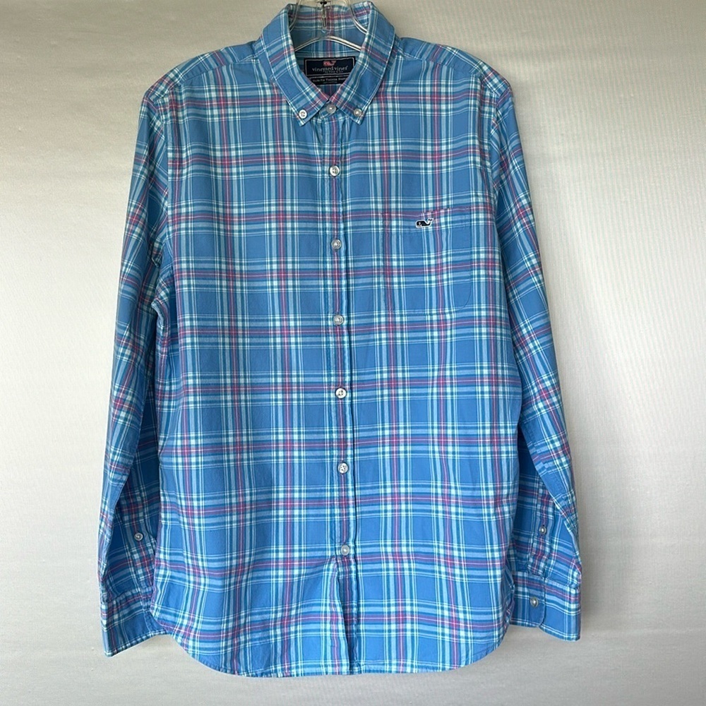 Vineyard Vines Mens Slim Fit Tucker Blue Plaid Button Down Shirt Size M
